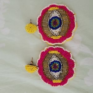 Earrings round shape beaded colombian